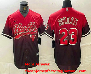 Men's Chicago Bulls #23 Michael Jordan Red Black Stitched Baseball Jersey