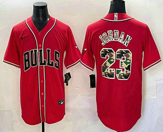 Men's Chicago Bulls #23 Michael Jordan Red Camo Cool Base Stitched Baseball Jersey