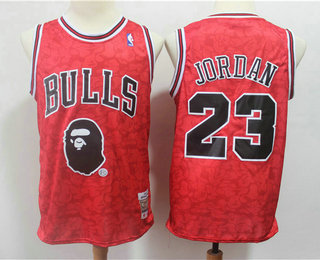 Men's Chicago Bulls #23 Michael Jordan Mitchell & Ness x BAPE Red Swingman Jersey
