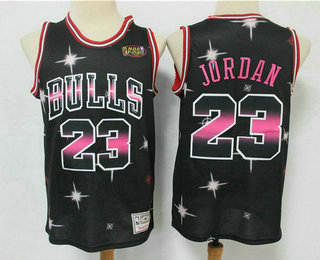 Men's Chicago Bulls #23 Michael Jordan Starry Black Hardwood Classics Soul Swingman Throwback Jersey
