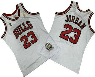 Men's Chicago Bulls #23 Michael Jordan White 1996 Champions Throwback Swingman Jersey