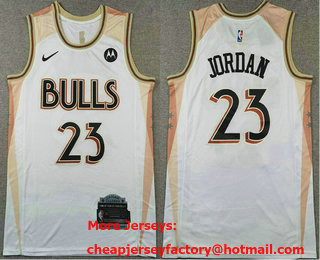 Men's Chicago Bulls #23 Michael Jordan White 2024 City Edition Swingman Sponsor Stitched Jersey