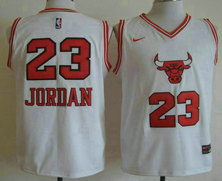 Men's Chicago Bulls #23 Michael Jordan White Bull Head Fashion Stitched NBA Nike Swingman Jersey