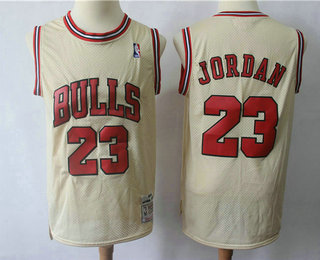 Men's Chicago Bulls #23 Michael Jordan Cream Hardwood Classics Soul Swingman Throwback Jersey