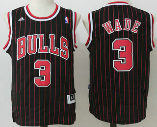 Men's Chicago Bulls #3 Dwyane Wade Revolution 30 Swingman Black Pinstripe Jersey