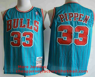 Men's Chicago Bulls #33 Scottie Pippen 1995-96 Blue Pinstripe Hardwood Classics Soul Swingman Throwback Jersey