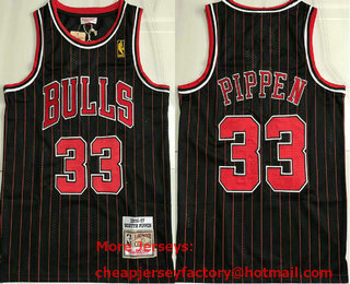 Men's Chicago Bulls #33 Scottie Pippen 1997-98 Black Pinstripe Hardwood Classics Soul AU Throwback Jersey