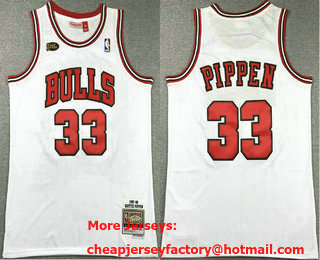 Men's Chicago Bulls #33 Scottie Pippen 1997-98 White Final Patch Hardwood Classics Soul Throwback Jersey