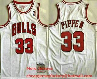 Men's Chicago Bulls #33 Scottie Pippen 1997-98 White Hardwood Classics Soul AU Throwback Jersey