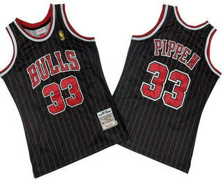 Men's Chicago Bulls #33 Scottie Pippen Black Stripes 1996 Throwback Swingman Jersey