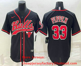 Men's Chicago Bulls #33 Scottie Pippen Black With Patch Cool Base Stitched Baseball Jersey