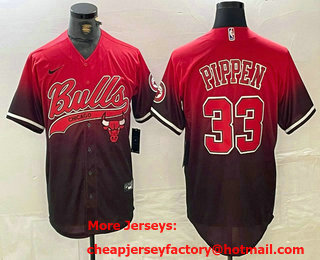 Men's Chicago Bulls #33 Scottie Pippen Red Black Stitched Baseball Jersey