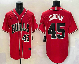 Men's Chicago Bulls #45 Michael Jordan Number Red Cool Base Stitched Baseball Jersey