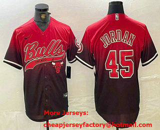 Men's Chicago Bulls #45 Michael Jordan Red Black Stitched Baseball Jersey