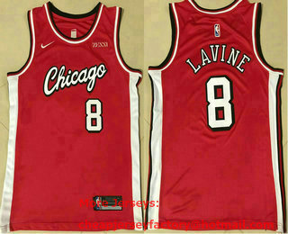 Men's Chicago Bulls #8 Zach LaVine NEW Red 2021 Nike Swingman Stitched Jersey With Sponsor Logo