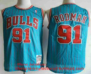 Men's Chicago Bulls #91 Dennis Rodman 1995-96 Blue Pinstripe Hardwood Classics Soul Swingman Throwback Jersey