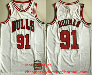 Men's Chicago Bulls #91 Dennis Rodman 1997-98 White Hardwood Classics Soul AU Throwback Jersey
