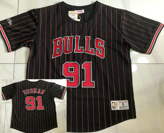 Men's Chicago Bulls #91 Dennis Rodman Black Stripes 1996 Throwback AU Jersey