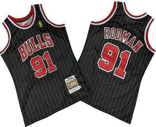 Men's Chicago Bulls #91 Dennis Rodman Black Stripes 1996 Throwback Swingman Jersey