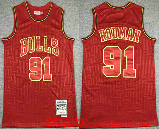 Men's Chicago Bulls #91 Dennis Rodman Red 1997-98 Hardwood Classics Soul Swingman Throwback Jersey