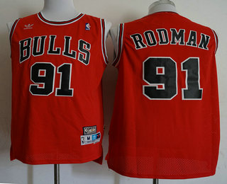 Men's Chicago Bulls #91 Dennis Rodman Red Hardwood Classics Soul Swingman Throwback Jersey