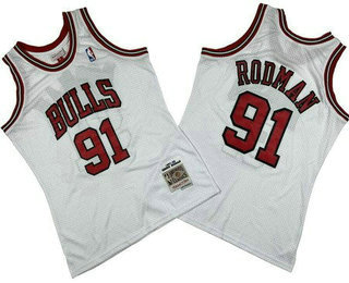 Men's Chicago Bulls #91 Dennis Rodman White 1997 Throwback Swingman Jersey