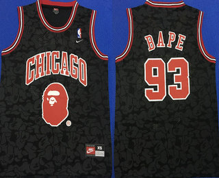 Men's Chicago Bulls #93 Bape Black Hardwood Classics Soul Swingman Throwback Jersey