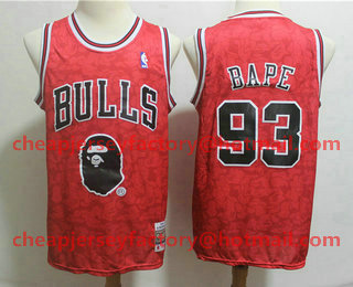 Men's Chicago Bulls #93 Bape Red Hardwood Classics Soul Swingman Throwback Jersey
