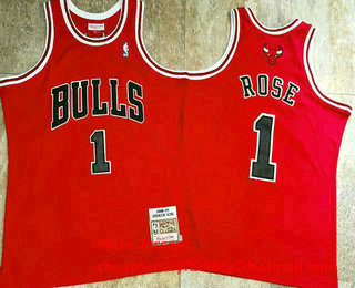 Men's Chicago Bulls 1 Derek Rose Red Hardwood Classics Soul AU Throwback Jersey
