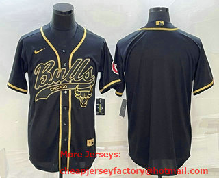 Men's Chicago Bulls Blank Black Gold With Patch Cool Base Stitched Baseball Jersey