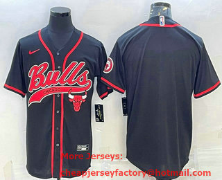Men's Chicago Bulls Blank Black Pinstripe With Patch Cool Base Stitched Baseball Jersey