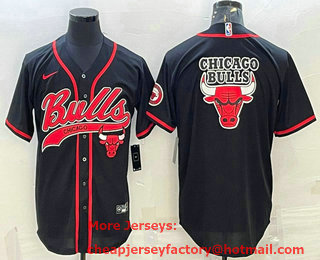 Men's Chicago Bulls Blank Black Team Big Logo With Patch Cool Base Stitched Baseball Jersey