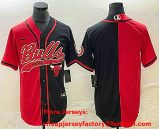 Men's Chicago Bulls Blank Red Black Two Tone Stitched Baseball Jersey