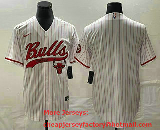 Men's Chicago Bulls Blank White Pinstripe Cool Base Stitched Baseball Jersey