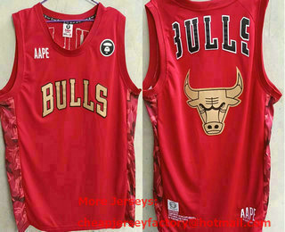 Men's Chicago Bulls NBA AAPE Red Swingman Throwback Jersey