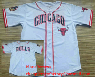 Men's Chicago Bulls White Laser Printing Cool Base Baseball Jersey
