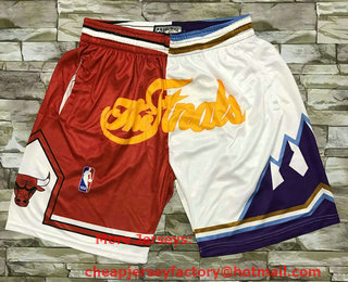 Men's Chicago Bulls and Utah Jazz Red With White 1997 The Finals Patch Split Hardwood Classics Soul Swingman Throwback Shorts