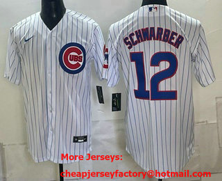 Men's Chicago Cubs #12 Kyle Schwarber White Cool Base Jersey