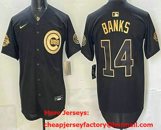 Men's Chicago Cubs #14 Ernie Banks Black Gold 150TH Limited Cool Base Jersey