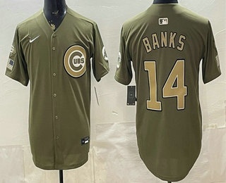 Men's Chicago Cubs #14 Ernie Banks Olive 2026 Armed Forces Day Jersey