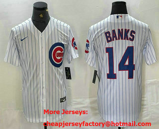 Men's Chicago Cubs #14 Ernie Banks White Stitched Cool Base Nike Jersey