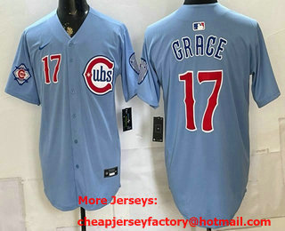 Men's Chicago Cubs #17 Mark Grace Baby Blue Limited Jersey
