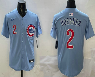 Men's Chicago Cubs #2 Nico Hoerner Baby Blue Limited Jersey