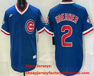 Men's Chicago Cubs #2 Nico Hoerner Royal 150th Pullover Cooperstown Throwback Jersey