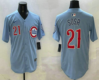 Men's Chicago Cubs #21 Sammy Sosa Baby Blue Limited Jersey