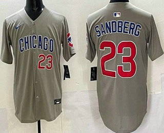 Men's Chicago Cubs #23 Ryne Sandberg Gray Limited Jersey
