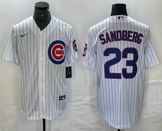 Men's Chicago Cubs #23 Ryne Sandberg White Team Logo Stitched Cool Base Nike Jersey