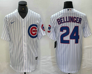Men's Chicago Cubs #24 Cody Bellinger White Team Logo Stitched Cool Base Nike Jersey