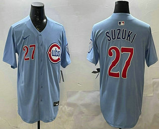 Men's Chicago Cubs #27 Seiya Suzuki Baby Blue Limited Jersey