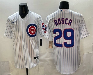 Men's Chicago Cubs #29 Michael Busch White Cool Base Stitched Jersey